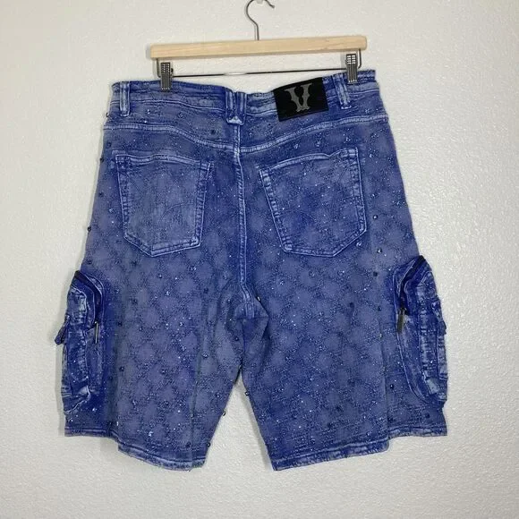 Vicious Authentic Denim Shorts Mens 36 Blue Embellished Cargo Studded Streetwear
